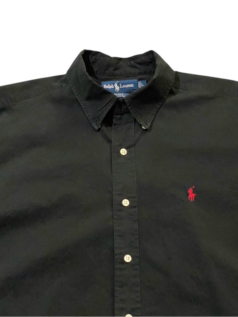 Vintage Ralph Lauren Blake Shirt L Black Cotton Twill Oversized 90s Preppy Polo - Picture 3 of 9
